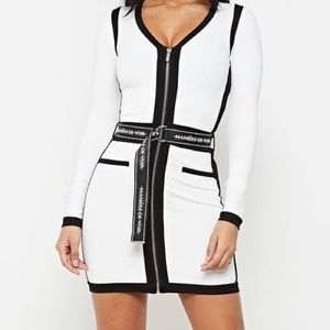 COPY - 🖤MANIERE DE VOIR CONTRAST PANEL DRESS WITH BRANDED BELT - WHITE